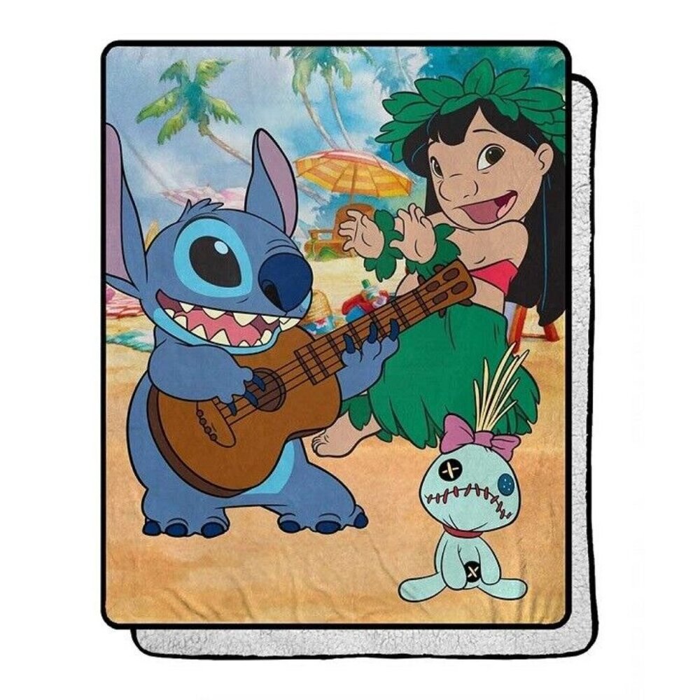 New Lilo and Stitch Beach Party Fleece Throw Gift Blanket Scrump Sherpa Disney - Picture 2 of 4